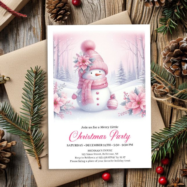 Bright Pink Coquette Snowman Digital Christmas  Invitation (Bright Pink Coquette Snowman Digital Christmas Invite Kids)