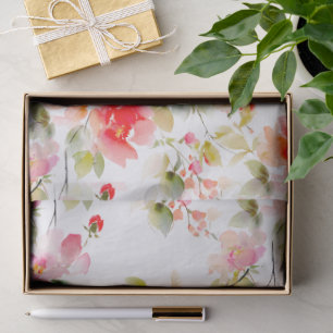 Bright Pink Coral Red Orange Floral  Tissue Paper