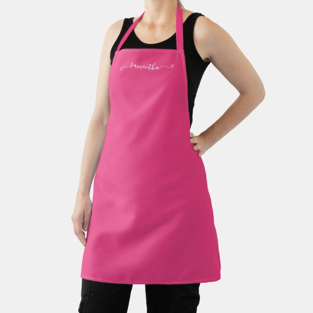 Bright Pink Cute Bow Signature Name Apron (Insitu)