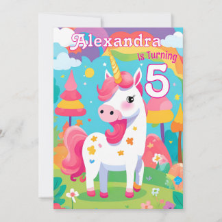 Bright Pink Cute Unicorn Birthday Invitation