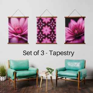 Bright Pink Dahlia, Floral, Set of 3 Hanging Tapestry