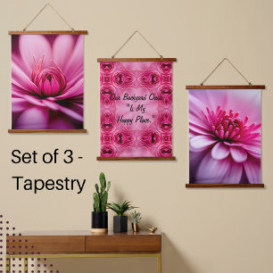 Bright Pink Dahlia, Floral, Set of Three Hanging Tapestry
