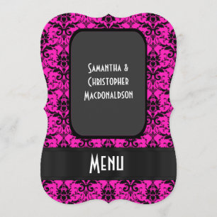 Bright pink damask formal wedding menu