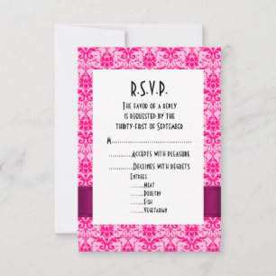 Bright Pink damask formal wedding R.S.V.P RSVP Card