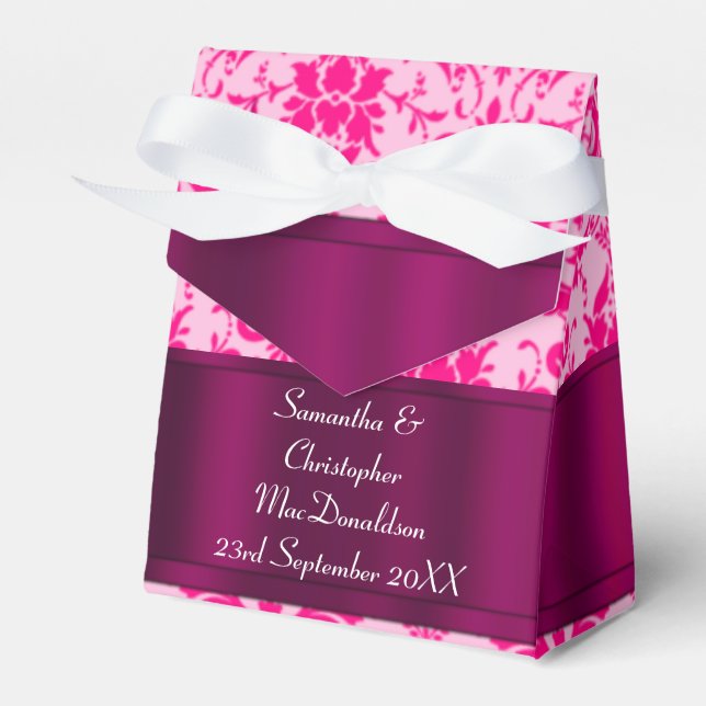 Bright Pink damask wedding Favour Box (Front Side)