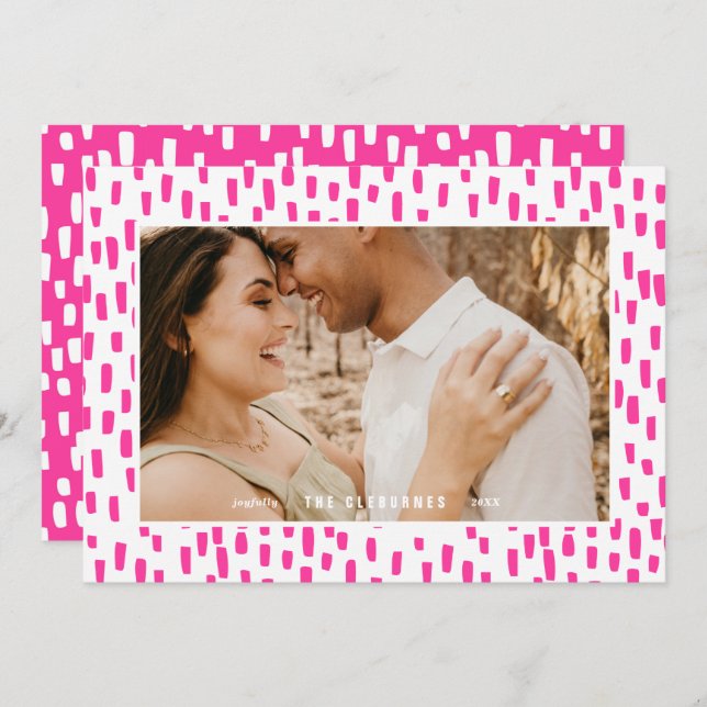 Bright Pink Dashing Photo Frame Holiday Card (Front/Back)