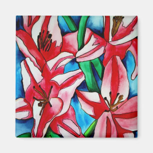 Bright pink day lily flower art magnets