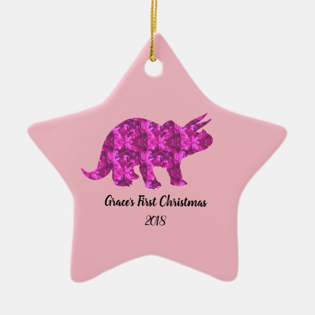 Bright Pink Dinosaur Christmas Ornament (Front)