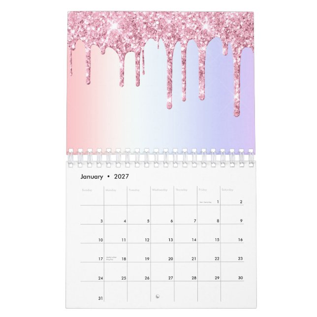 Bright Pink Dripping Unicorn Rainbow Pastel Shades Calendar (Jan 2027)