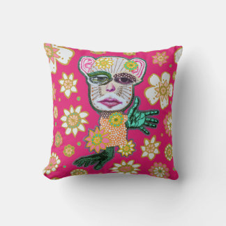 Bright Pink Drollery Pattern by Natalie Schorr Cushion