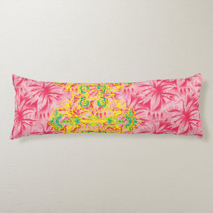 Bright pink fabric featuring vibrant floral patter body cushion