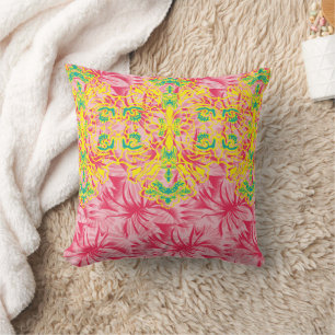 Bright pink fabric featuring vibrant floral patter cushion