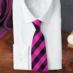 Bright Pink Festive Buffalo Check Plaid Patterned Tie