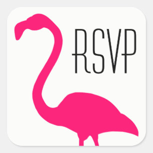 Bright Pink Flamingo RSVP Square Sticker
