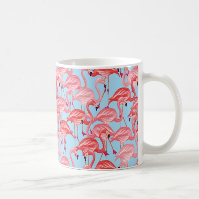 Bright Pink Flamingos On Blue Coffee Mug (Right)