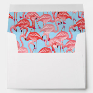 Bright Pink Flamingos On Blue Envelopes