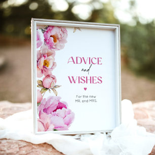 Bright pink floral advice and wishes for Newlyweds Poster