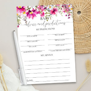 Bright Pink Floral Baby Advice & Predictions Game Invitation