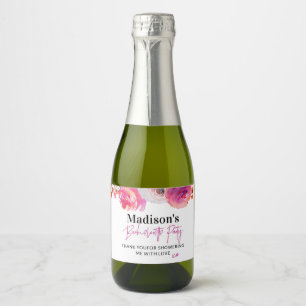 Bright Pink Floral Bachelorette Favour Sparkling Wine Label