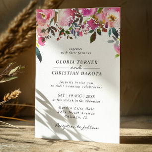 Bright Pink Floral Border Wedding Invitation