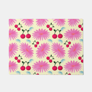 Bright Pink Floral Cherry Pattern   Cute Kawaii  Doormat