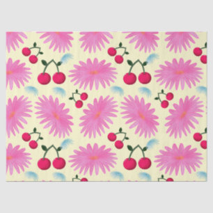 Bright Pink Floral Cherry Pattern   Cute Kawaii  Tissue Paper