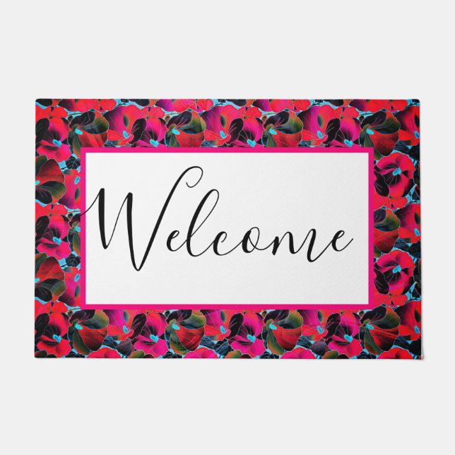 Bright pink floral  doormat (Front)