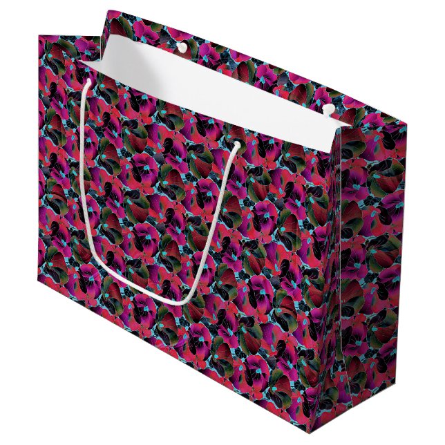 Bright pink floral  large gift bag (Front Angled)