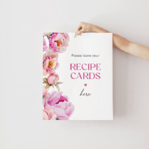 Bright pink floral leave your recipe card here poster