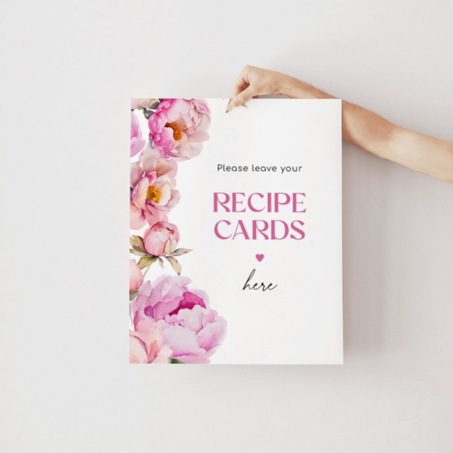 Bright pink floral leave your recipe card here poster (Creator Uploaded)