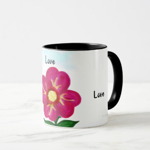 Bright Pink Floral Love Typography Mug