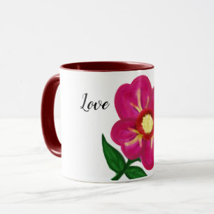 Bright Pink Floral Love Typography Mug
