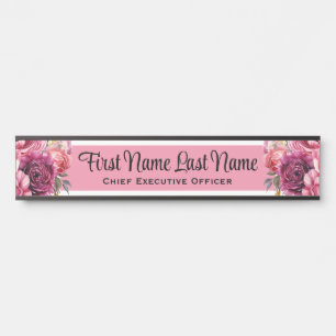 Bright Pink Floral Office Door Signs Name Plate