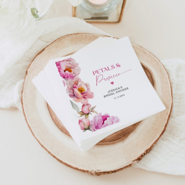 Bright pink floral petals and prosecco bridal napkin (Creator Uploaded)