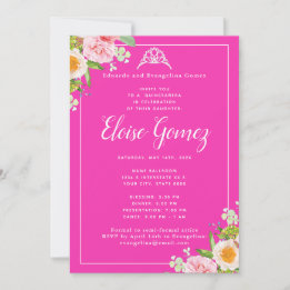 Bright Pink Floral Spring Quinceanera Invitation