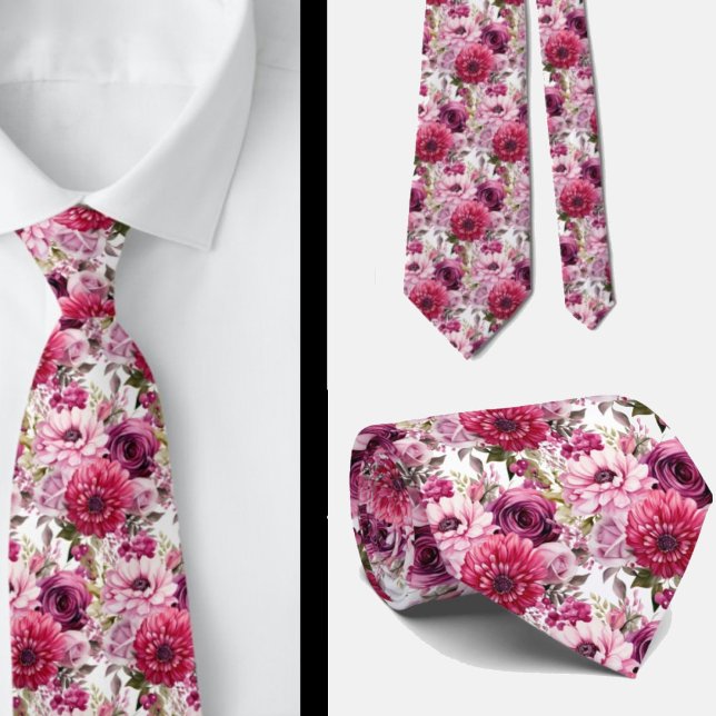 Bright Pink Floral Watercolor Neck Tie (Creator Uploaded)