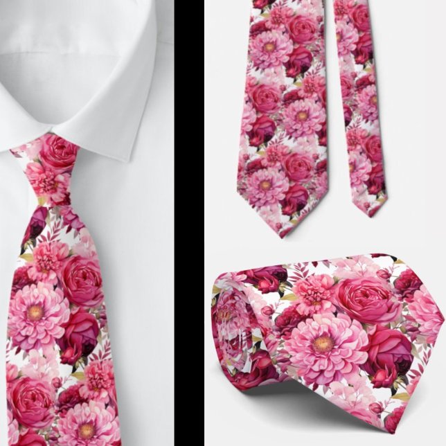Bright Pink Floral Watercolor Neck Tie (Creator Uploaded)