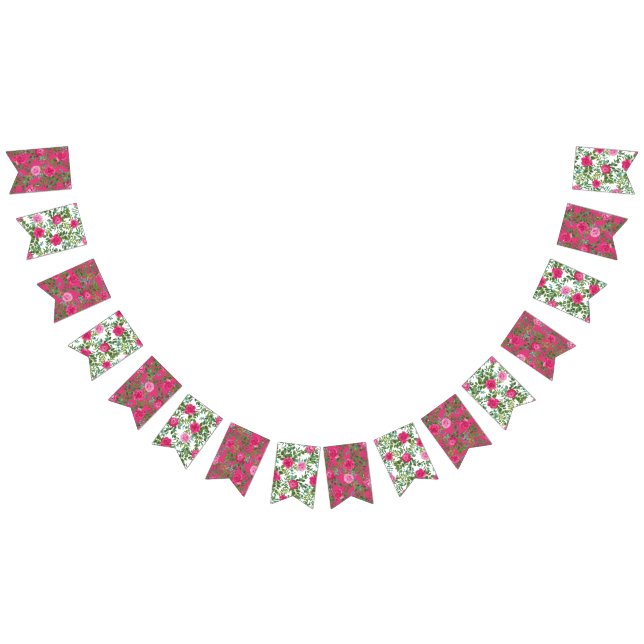 Bright Pink Floral Wedding Bunting Flags (All)