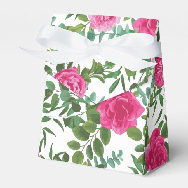 Bright Pink Floral Wedding Favour Box (Front Side)