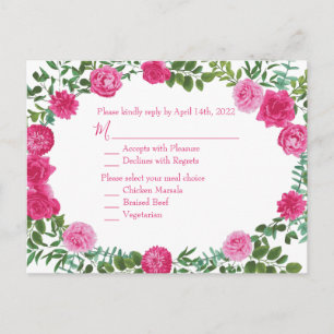 Bright Pink Floral Wedding Invitation Reply Card