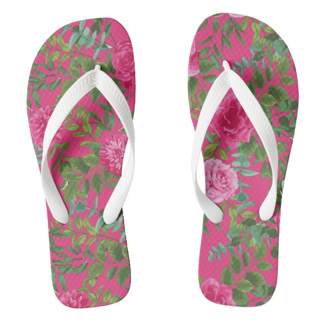 Bright Pink Floral Wedding Jandals (Footbed)