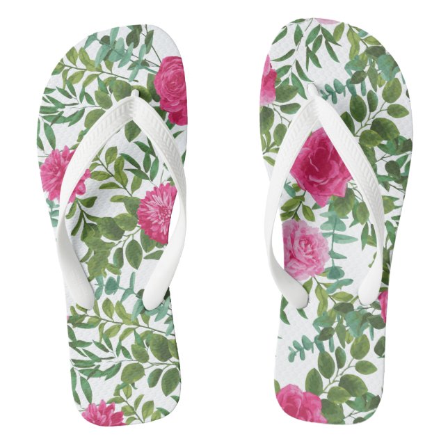 Bright Pink Floral Wedding Jandals (Footbed)