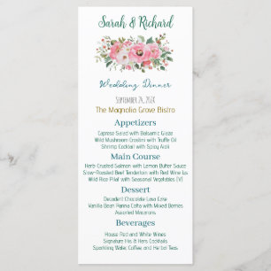 Bright Pink Floral Wedding Menu