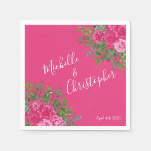 Bright Pink Floral Wedding Napkin