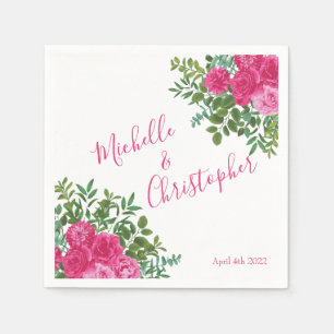 Bright Pink Floral Wedding Napkin