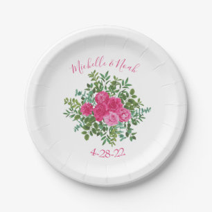 Bright Pink Floral Wedding Paper Plate