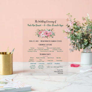 Bright Pink Floral Wedding Program Acrylic Sign