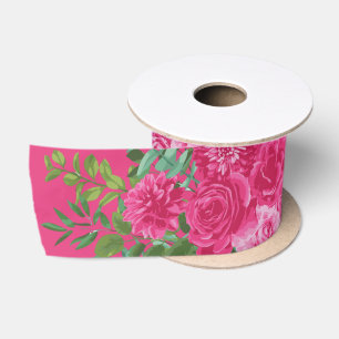 Bright Pink Floral Wedding Ribbon Satin Ribbon