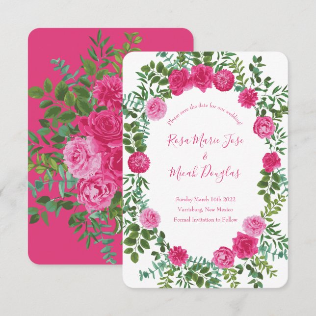 Bright Pink Floral Wedding Save the Date Invitation (Front/Back)