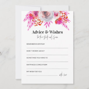 Bright Pink Floral Wedding Shower Advice Card